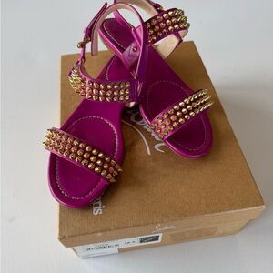 Christian Louboutin Fuchsia and Gold Studded Flats.. Size 38.5.